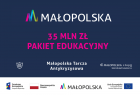 Infografika. Na granatowym tle znajdują się napisy: Małopolska, 35 mln zł, pakiet edukacyjny.