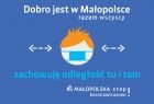 Grafika kampanii Dobro jest w Małopolsce. Stop Koronawirusowi, która informuje o zachowaniu dwumetrowej odległości pomiędzy osobami