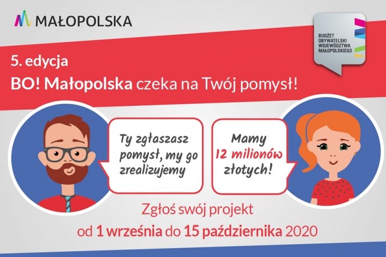 Plakat promujący składanie zadań do Budżetu Obywatelskiego Województwa Małopolskiego