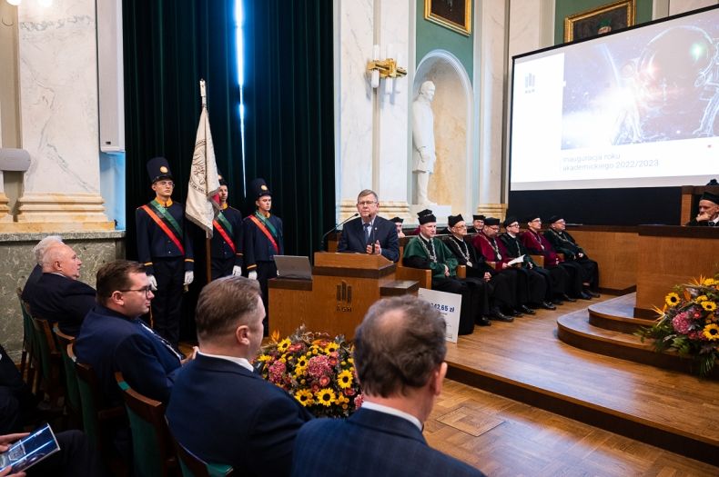 Uroczystości inauguracyjne w AGH, przemówienie marszałka Witolda Kozłowskiego 