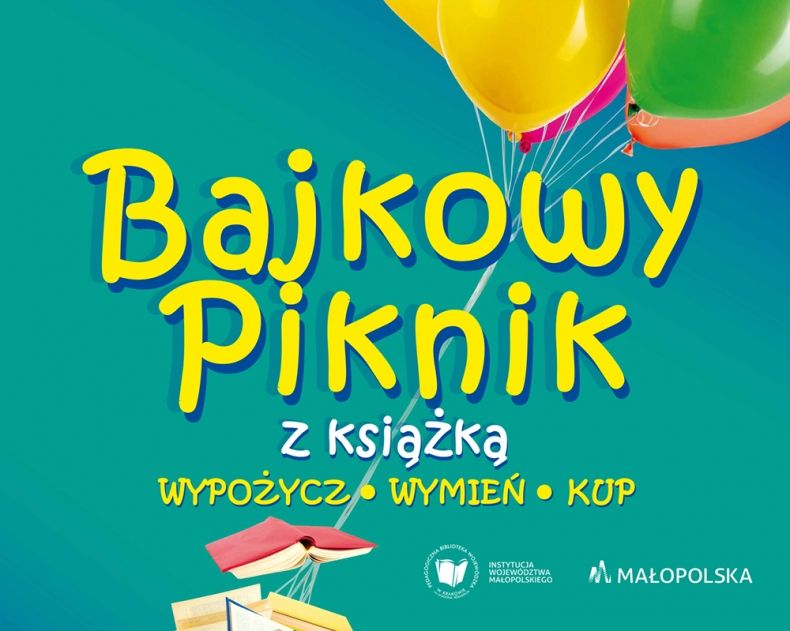 Plakat z napisem Bajkowy Piknik z książką