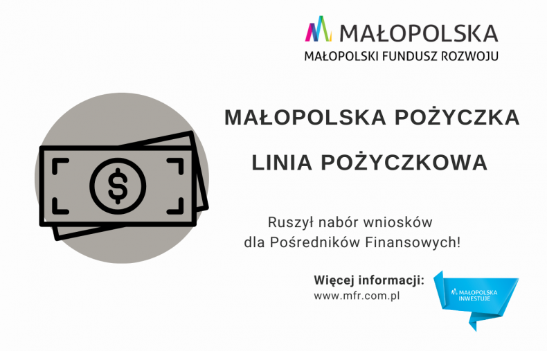 Plakat z napisem Małopolska Pożyczka Linia Pożyczkowa.
