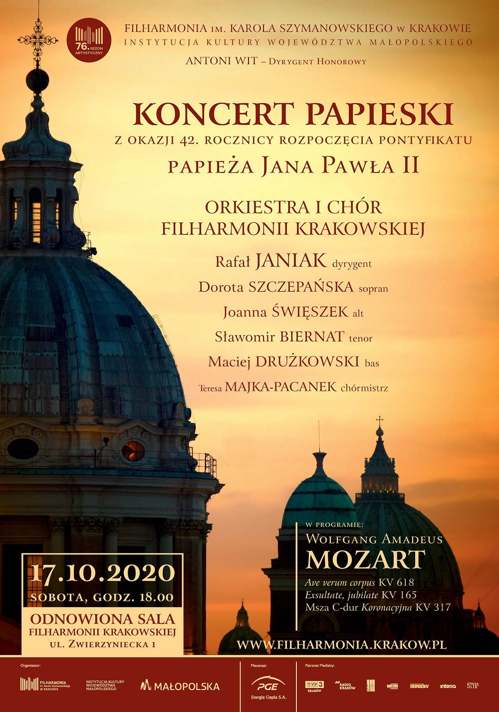 Koncert papieski w Filharmonii Krakowskiej. Plakat