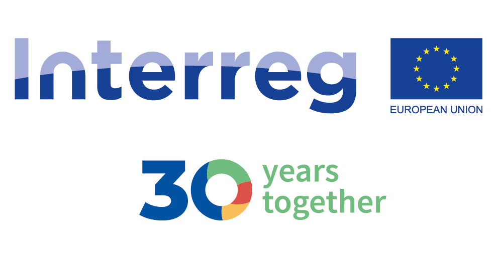 Logotyp promocyjny programów Interreg z napisem w języku angielskim: Interreg 30 years together