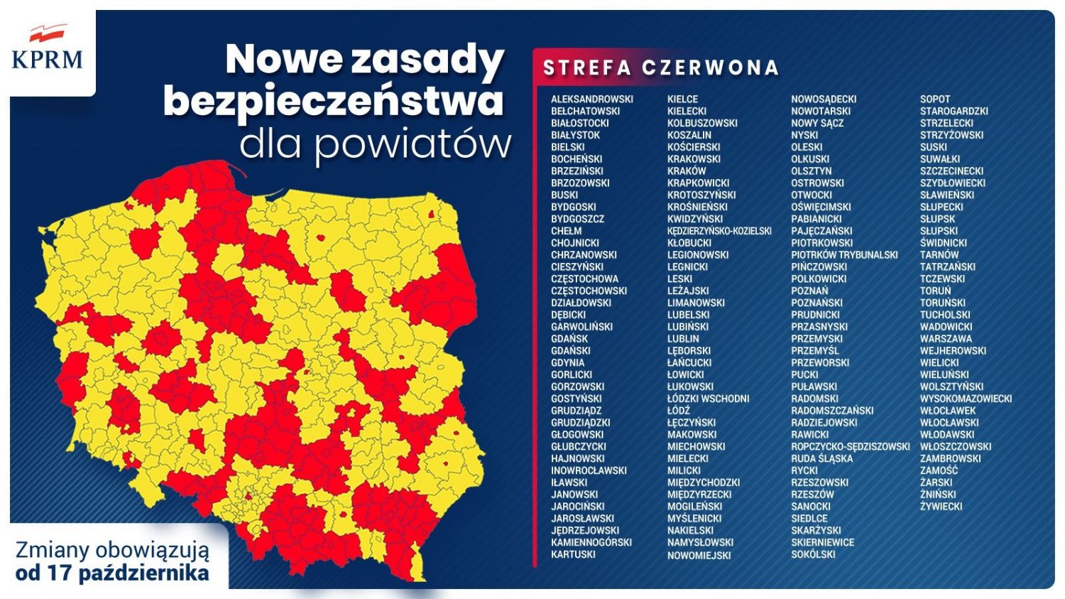 Grafika przedstawiająca mapę Polski z zaznaczonymi strefami żółtymi i czerwonymi