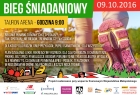 kolorowy plakat zaczęcający do uczestnictwa w Śniadaniu Biegowym 9 października 2016 roku