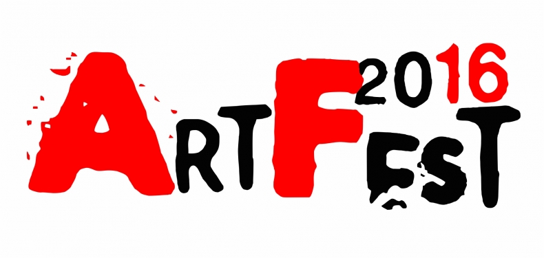Czerwono-czrny napis na białym tle: Artfest2016