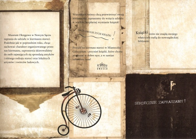 ilustracja przedstawia fragmenty starych książek w sepii