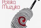 Plakat. napis Jeszcze polska muzyka. i kolaż linii papilarnych palca w kształcie skrzypiec