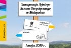 Plakat wydarzenia, grafika-rysunek przedstawiający słupek z informacjami na temat szlaków turystycznych