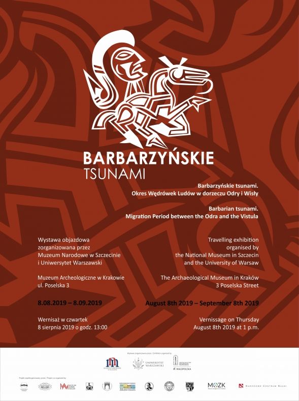 plakat wystawy czasowej „Barbarzyńskie tsunami. Okres Wędrówek Ludów w dorzeczu Odry i Wisły"