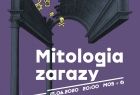 Grafika promująca spotkanie z cyklu Sztuka myślenia. grafika na fioletowym tle. Po lewej stronie narysowany jest fragment sklepienia nawy kościelnej. wokół niej rozmieszczone są emotikony nawiązujące do śmierci. W centralnej części znajduje się napis z ty