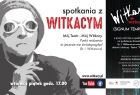 grafika promująca spotkania z witkacym - portret Witkacego w goglach