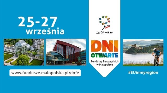 infografika: dwa widoki z Małopolski na niebieskim tle