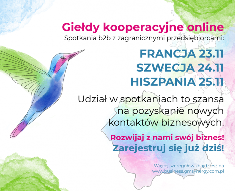 Fruwający ptak dotyka dziobem napisu giełdy kooperacyjne on-line 