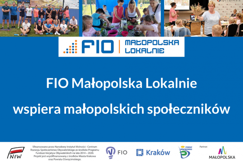 Grafika informująca o tym, że Program FIO Małopolska Lokalnie wspiera małopolskich społeczników