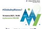 Grafika. Plansza spotkania online #GlobalnyBiznes? informująca, że odbędzie się ono 16 marca o godz. 18 