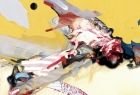 Obraz abstrakcyjny autorstwa Andrzeja Biernackiego z wystawy "O obrotach ciał"
