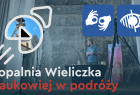 W prawym górnym rogu znaki Polskiego Języka Migowego i przekreślonego oka, w tle wnętrze komory kopalni soli w Wieliczce z rozstawionym sprzętem do nagrywania.