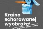 Na szarym tle białe napisy. grafika przypomina głowę złożoną z marchewki, durszlaka i sztucznej szczęki