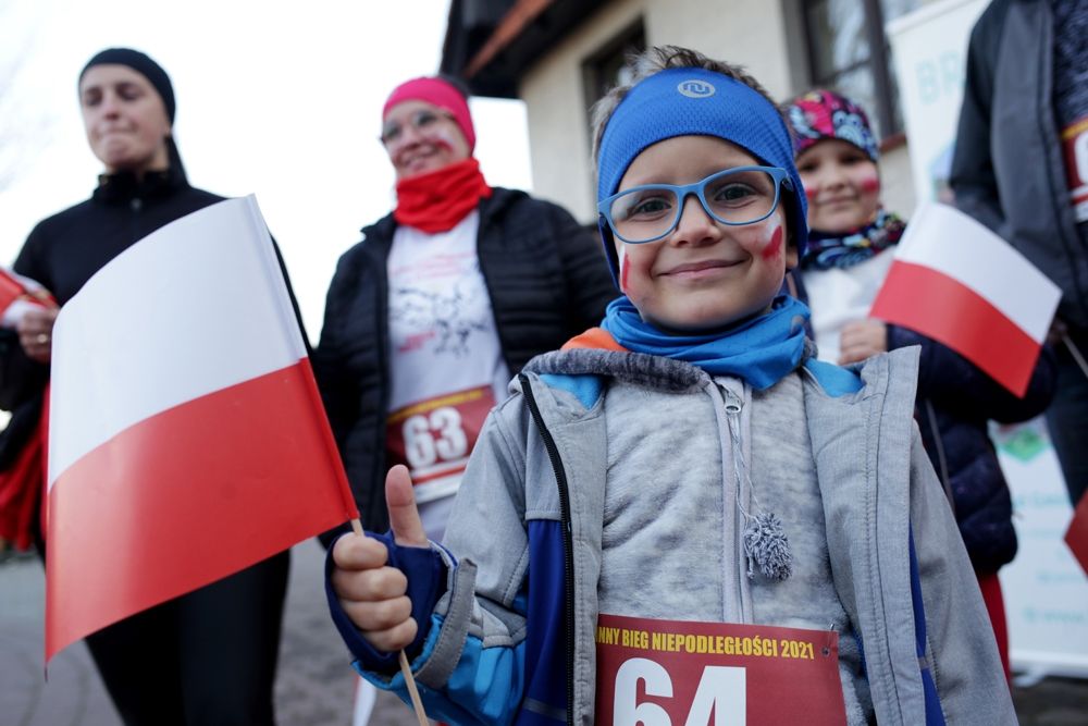 Chłopiec trzymający flagę Polski