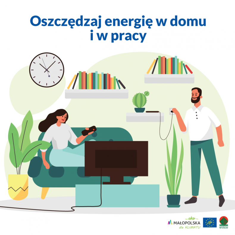 Grafika ilustrująca oszczędzanie energii