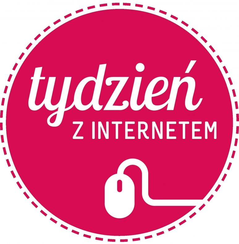 Grafika wydarzenia. Na czerwonym tle w kole napis: Tydzień z internetem, oraz grafika myszki komputerowej