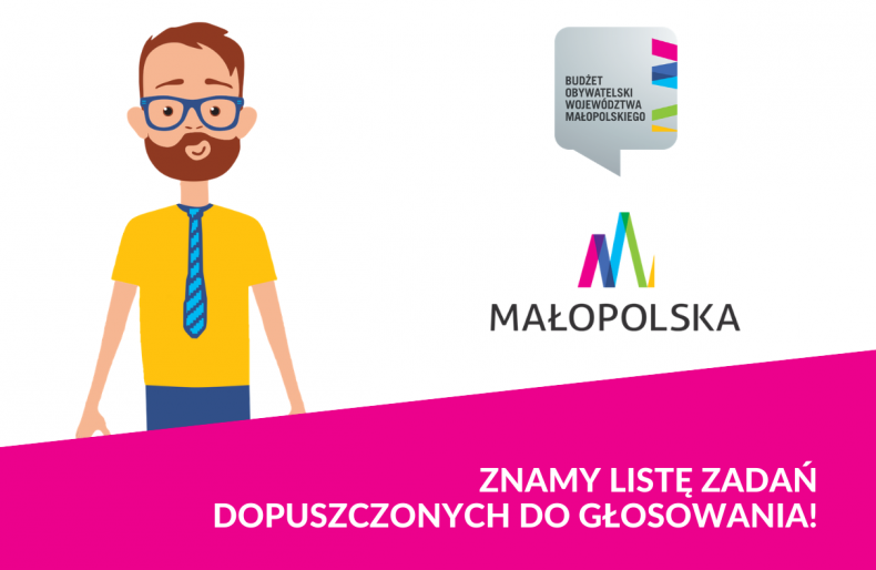 Załączona do artykułu grafika ma charakter informacyjny. Na dole obrazka umieszczono hasło: "Znamy listę zadań dopuszczonych do głosowania!". Po prawej stronie znajduje się postać Tomka. Jest to element identyfikacji wizualnej Budżetu Obywatelskiego WM.