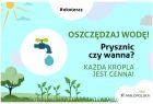 Grafika z symbolem kranu i napisem "Oszczędzaj wodę"