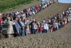 ludzie z sierpami stojący w łanie zboża