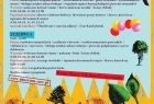 Plakat z programem Dnia Dziecka w skansenie, w dolnej części pod tekstem oraz z prawej strony graficzne przedstawienie motywów roślinnych i zwierzęcych oraz kolorowe baloniki. 