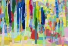 Obraz abstrakcyjny autorstwa Maksymiliana Starca, przedstawia kolorowy pejzaż, być może leśny