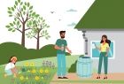 Infografika rodzina ustawia beczkę na deszczówkę