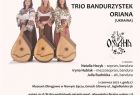 Plakat z informacjami o koncercie. Z lewej strony fotografia trzech kobiet z instrumentami.