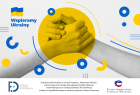 Grafika przykładowa, splecione ręce z napisem Wspieramy Ukrainę