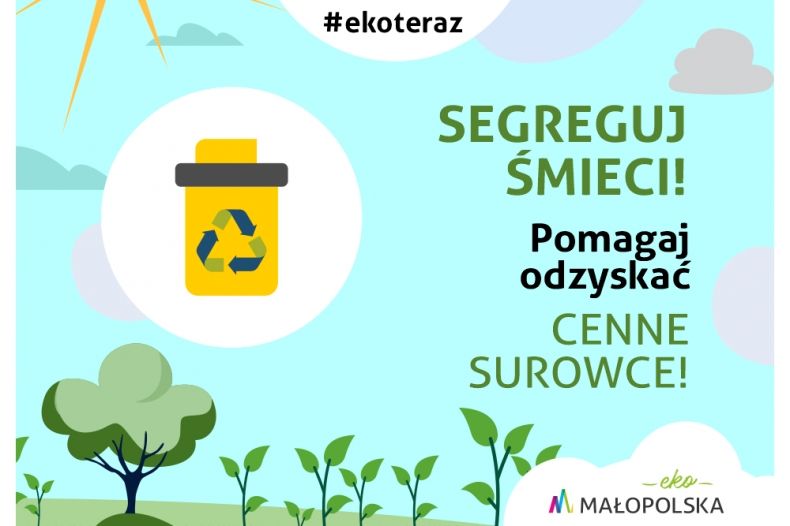 Grafika promująca akcję "Eko teraz", z hasłem "Segreguj śmieci"