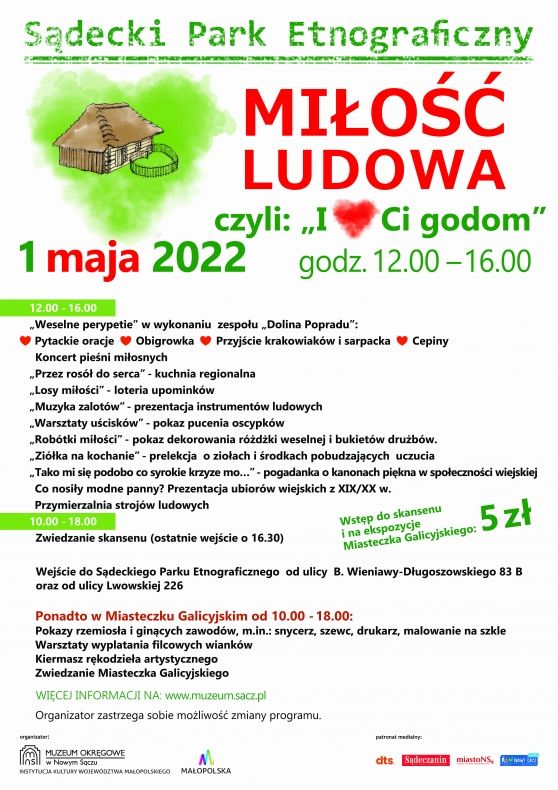 Napis Miłość Ludowa oraz przedstawienie programu wydarzenia