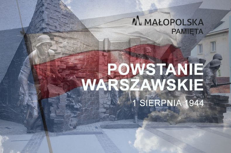 Grafika rocznicowa z napisem "Powstanie Warszawskie - Małopolska Pamięta"