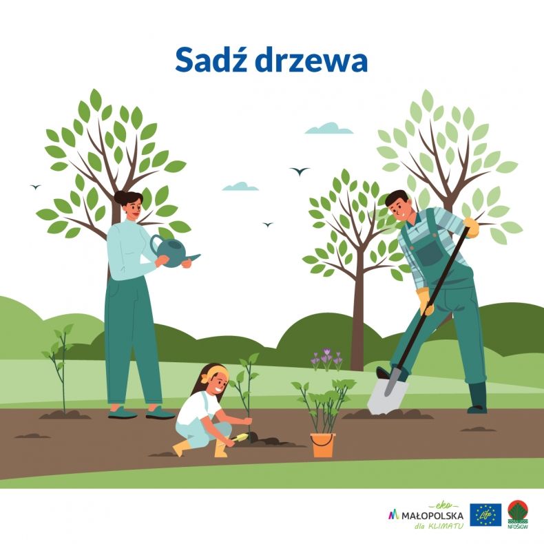 Infografika wnuczek z dziadkiem sadzą drzewo