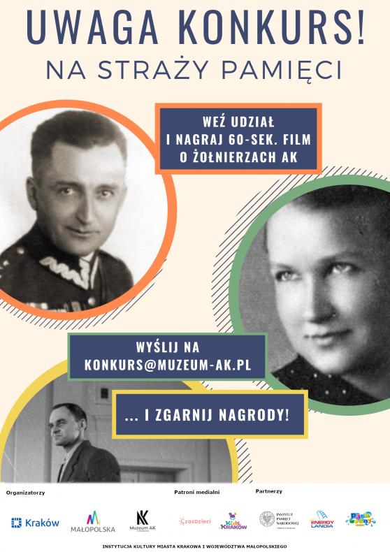 Oficjalny plakat konkursowy z podstawowymi informacjami i wizerunkami żołnierzy ZWZ-AK.