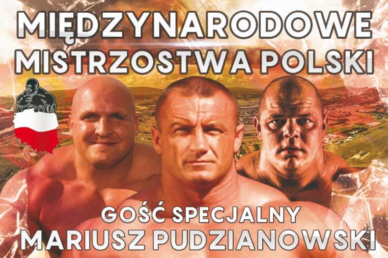 Plakat promocyjny imprezy z wizerunkami strongmanów