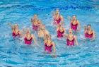 Kilkuosobowa drużyna pływaczek artystycznych podczas występu w wodzie