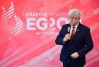 Senator Jan Hamerski wystąpienie podczas przekazania flagi na tyle loga Igrzysk Europejskich.