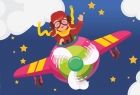 grafika przedstawiająca dziecko lecące samolotem