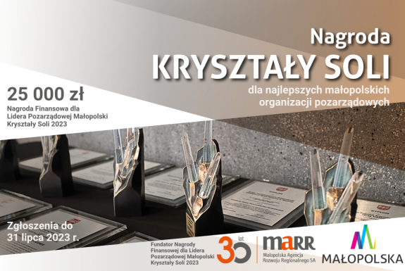 Nagroda Kryształy Soli - 25 tysięcy dla Lidera Pozarządowej Małopolski. Nabór do 31 lipca 2023 r.