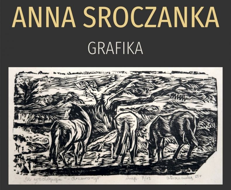Grafika autorstwa Anny Sroczanki przedstawiająca 3 pasące się konie