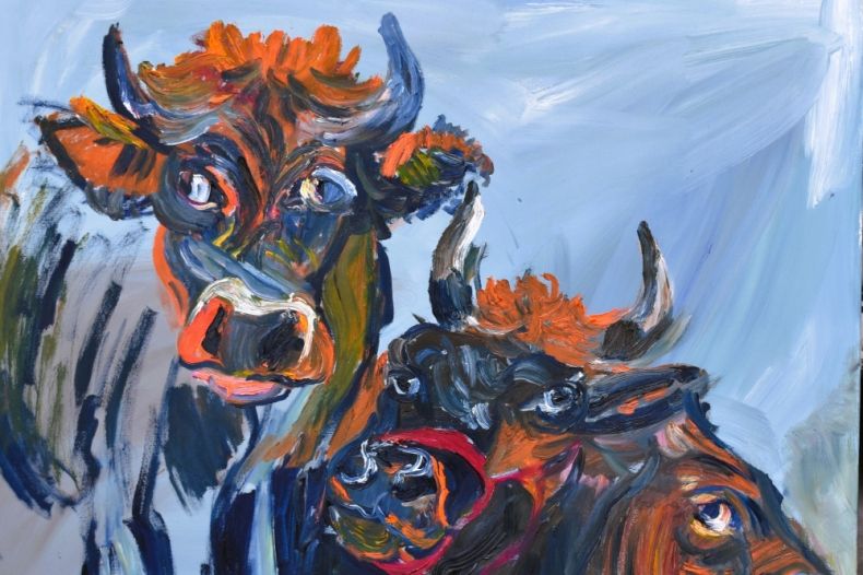 obraz przedstawiający dwie krowy