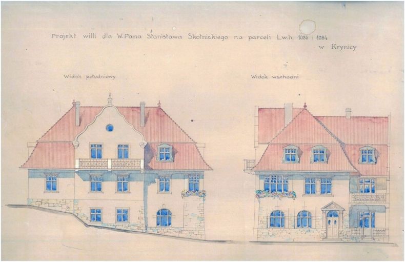 Projekt willi w Krynicy z 1924, autorstwa J. Wojtygi. 
