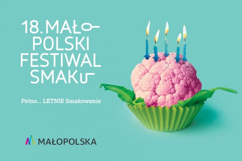 grafika promocyjna, z napisem 18. MAŁOPOLSKI FESTIWAL SMAKU