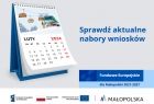 Kalendarz z napisem Sprawdź aktualne nabory. Fundusze Europejskie dla Małopolski 2021-2027.